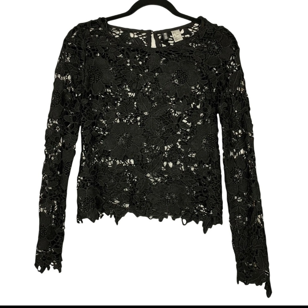 H&M Black Floral Lace Long Sleeve Blouse Size 4